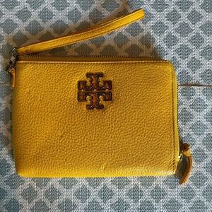 Tory Burch Yellow Pebbled Leather Zip-Around Wallet Wristlet